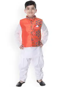 BAESD Boys Kurta With Dhoti Pants And Floral Embroidered Waistcoat