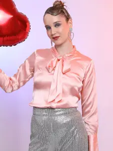 KETCH Mandarin Collar Satin Casual Shirt