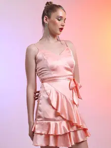 KETCH Shoulder Straps Ruffled Wrap Mini Dress