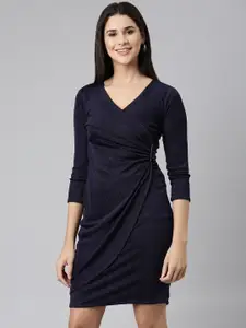 SHOWOFF Solid V-Neck Casual Wrap Dress