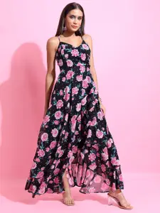 Tokyo Talkies Black Floral Printed Fit & Flare Maxi Dress