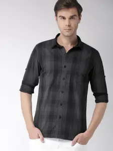 HIGHLANDER Men Black & Grey Slim Fit Checked Casual Shirt
