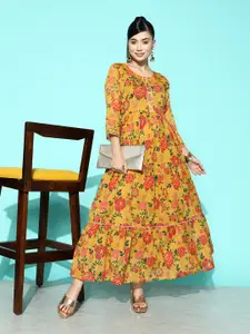 Varanga Floral Print A-Line Maxi Dress