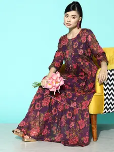 Varanga Floral Print A-Line Cotton Maxi Dress