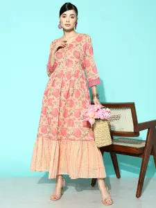 Varanga Floral Print A-Line Cotton Maxi Dress