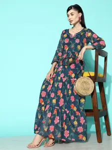 Varanga Floral Printed Tiered Maxi Dress