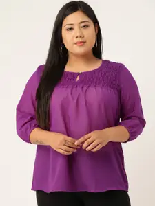 theRebelinme Keyhole Neck Smocked Georgette Top