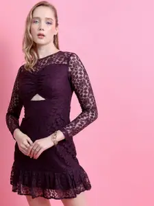 KETCH Self Design Cut Out Lace Sheath Dress