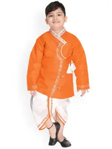 BAESD Boys Woven Design Angrakha Pure Cotton Kurta With Dhoti Pants