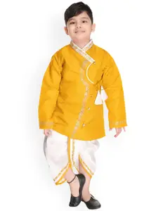 BAESD Boys Printed Thread Work Angrakha Pure Cotton Kurta with Dhoti Pants