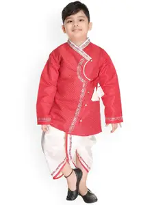 BAESD Boys Printed Thread Work Angrakha Pure Cotton Kurta with Dhoti Pants