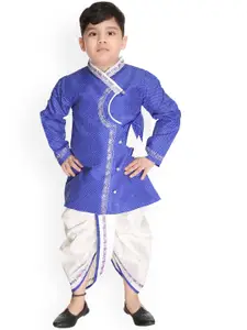 BAESD Boys Printed Thread Work Angrakha Pure Cotton Kurta with Dhoti Pants