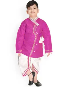 BAESD Boys Printed Thread Work Angrakha Pure Cotton Kurta with Dhoti Pants
