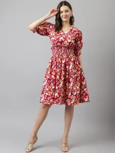 KERI PERRY Maroon & With Floral Printed Fit & Flare Dress