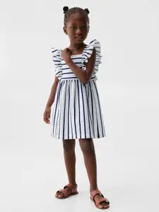 Mango Kids Girls Striped Flutter Sleeves Fit & Flare Dress
