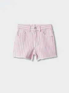 Mango Kids Girls Vertically Striped Mid-Rise Pure Cotton Regular Fit Shorts
