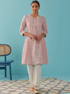 Lakshita Floral Embroidered V-Neck Cotton Kurta