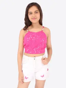 CUTECUMBER Girls Embellished Top with Shorts