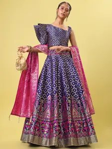 PURVAJA Woven Design One Shoulder Ready to Wear Lehenga & Unstitched Blouse With Dupatta