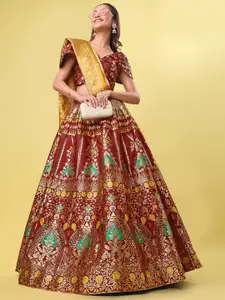 PURVAJA Woven Design V-Neck Ready to Wear Lehenga & Unstitched Blouse With Dupatta