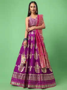 PURVAJA Woven Design Scoop Neck Ready to Wear Lehenga & Unstitched Blouse With Dupatta