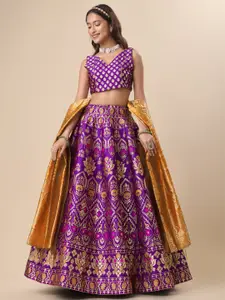 PURVAJA Woven Design V-Neck Ready to Wear Lehenga & Unstitched Blouse With Dupatta