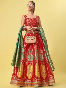 PURVAJA Woven Design Ready to Wear Lehenga & Unstitched Blouse With Dupatta