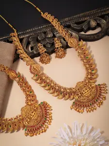 PANASH Set of 2 Gold-Plated Stone-Studded Necklace & Earrings