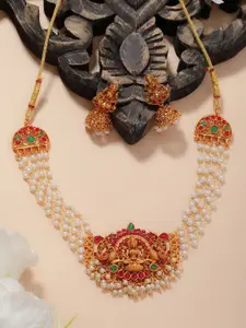 PANASH Gold-Plated Stones-Studded & Beaded Necklace & Earrings