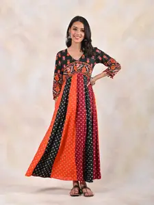 Rustorange Tie & Die Dyed Bandhani Empire Ethnic Dress