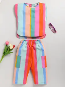 M'andy Girls Striped Pure Cotton Top with Pyjamas