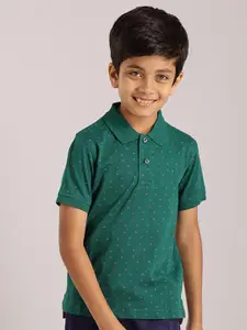 Indian Terrain Boys Micro Ditsy Printed Polo Collar Pure Cotton T-shirt