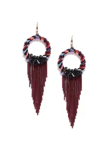 Jewels Galaxy Black & Maroon Gold-Plated Handcrafted Circular Drop Earrings