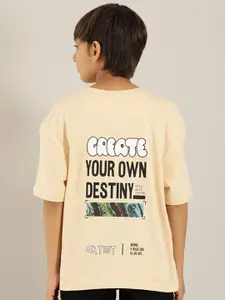 Indian Terrain Boys Typography Printed Drop shoulder Sleeves Pure Cotton T-shirt
