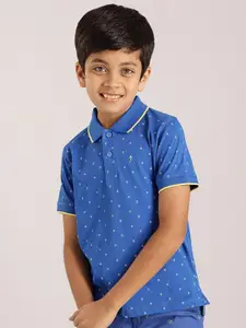 Indian Terrain Boys Micro Ditsy Printed Polo Collar Pure Cotton T-shirt