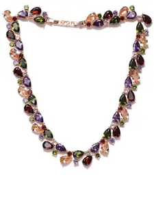 Jewels Galaxy Multicoloured Rose Gold-Plated Stone-Studded Handcrafted Necklace