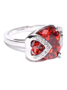 Jewels Galaxy Orange Platinum-Plated Silver Stone-Studded Silver Ring