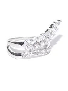 Jewels Galaxy Platinum-Plated CZ Stone-Studded Silver Ring