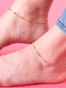 Zavya Women Set Of 2 925 Pure Silver Rose Gold-Plated Anklets