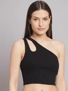 NoBarr Off-Shoulder Ribbed Cut Out Fitted Crop Top