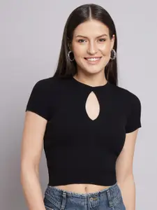 NoBarr Keyhole Neck Ribbed Fitted Crop Top
