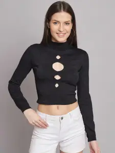 NoBarr High Neck Cut Out Fitted Crop Top