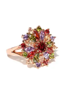 Jewels Galaxy Multicoloured 18K Rose Gold-Plated Glamorous Swiss CZ Stone-Studded Ring