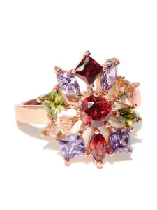 Jewels Galaxy Multicoloured 18K Rose Gold-Plated Stone-Studded Ring