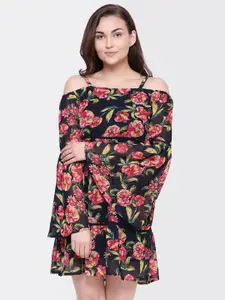 Yaadleen Floral Printed Cold-Shoulder Sleeves A-Line Dress