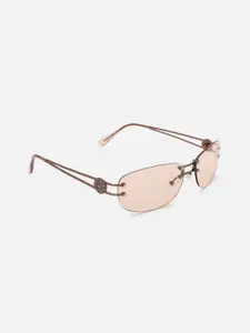 FOREVER 21 Women Brown Lens & Rose Gold-Toned Rectangle Sunglasses