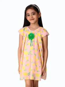 Creative Kids Girls Conversational Printed Cap Sleeve A-Line Dress