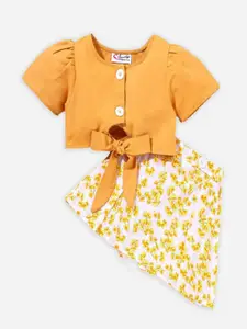 M'andy Girls Printed Pure Cotton Top with Skirt