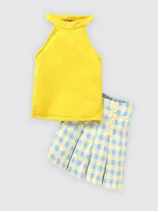 M'andy Girls Checked Pure Cotton Top With Shorts