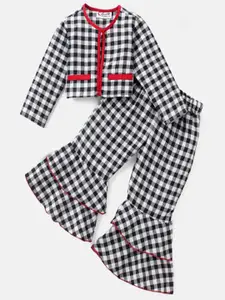 M'andy Girls Checked Pure Cotton Top with Pyjamas
